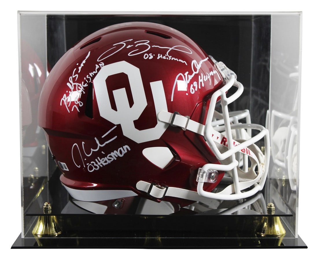 Oklahoma Sooners Heisman Winners Signed Full Size Riddell Speed Replica Helmet BAS: Oklahoma Sooners Heisman Winners Signed Full Size Riddell Speed Replica Helmet BAS This Oklahoma Sooners full-size Speed Replica football helmet has been personally signed by Billy Sims, Jason White, 