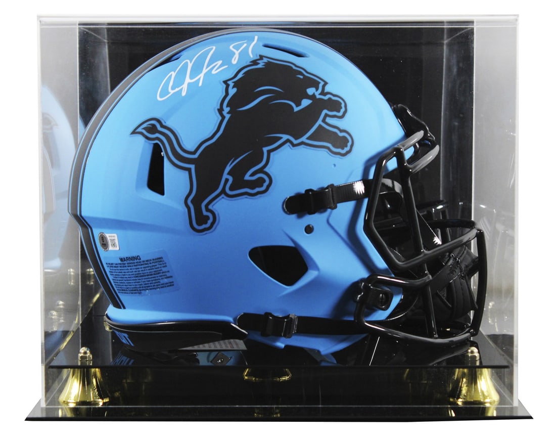 Calvin Johnson Signed Detroit Lions Rave Helmet with Beckett Authentication: Calvin Johnson Signed Detroit Lions Rave Helmet with Beckett Authentication This autographed alternate Rave Riddell full-size Speed Proline helmet is a must-have collectible for fans of Calvin Johnson