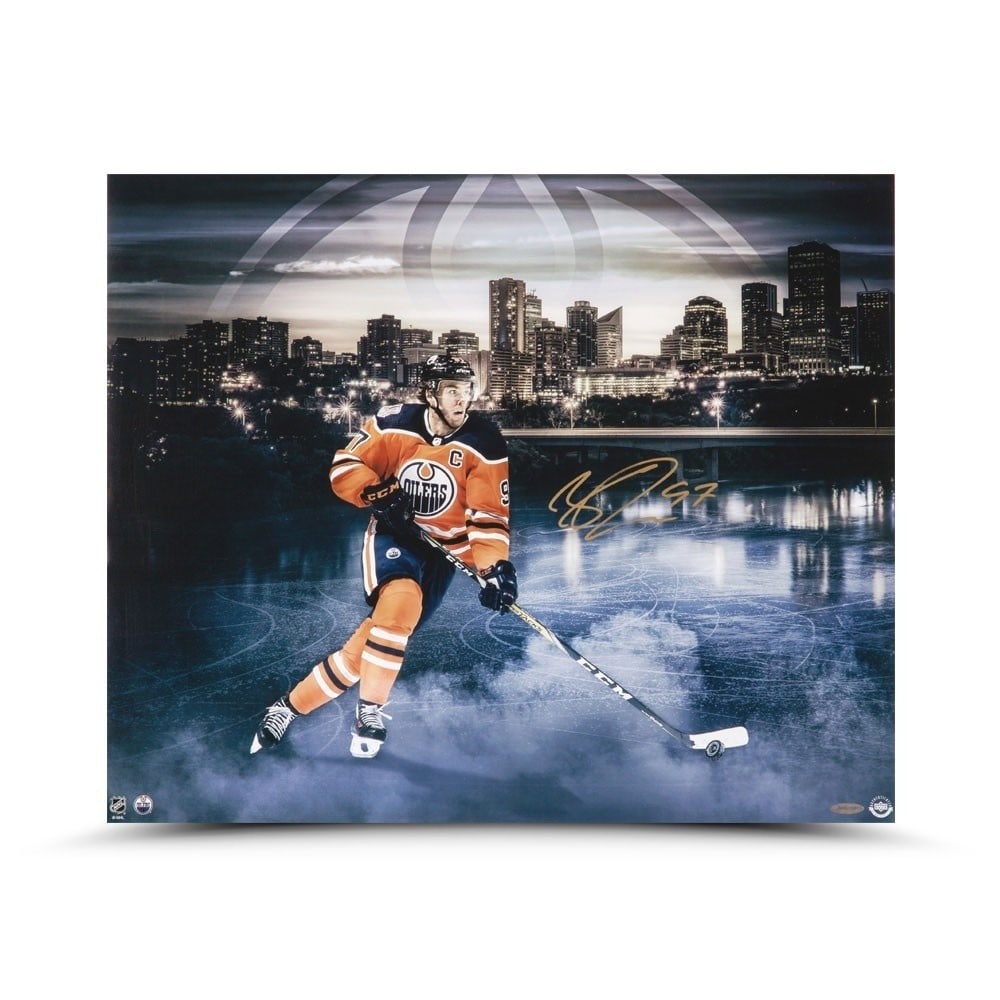 Connor McDavid Autographed 20x24 Photo City of Champions Oilers Upper Deck: Connor McDavid Autographed 20x24 Photo City of Champions Oilers Upper Deck This is an original autographed 20X24 photo of Connor McDavid, showcasing his remarkable talent as a member of the Edmonton O
