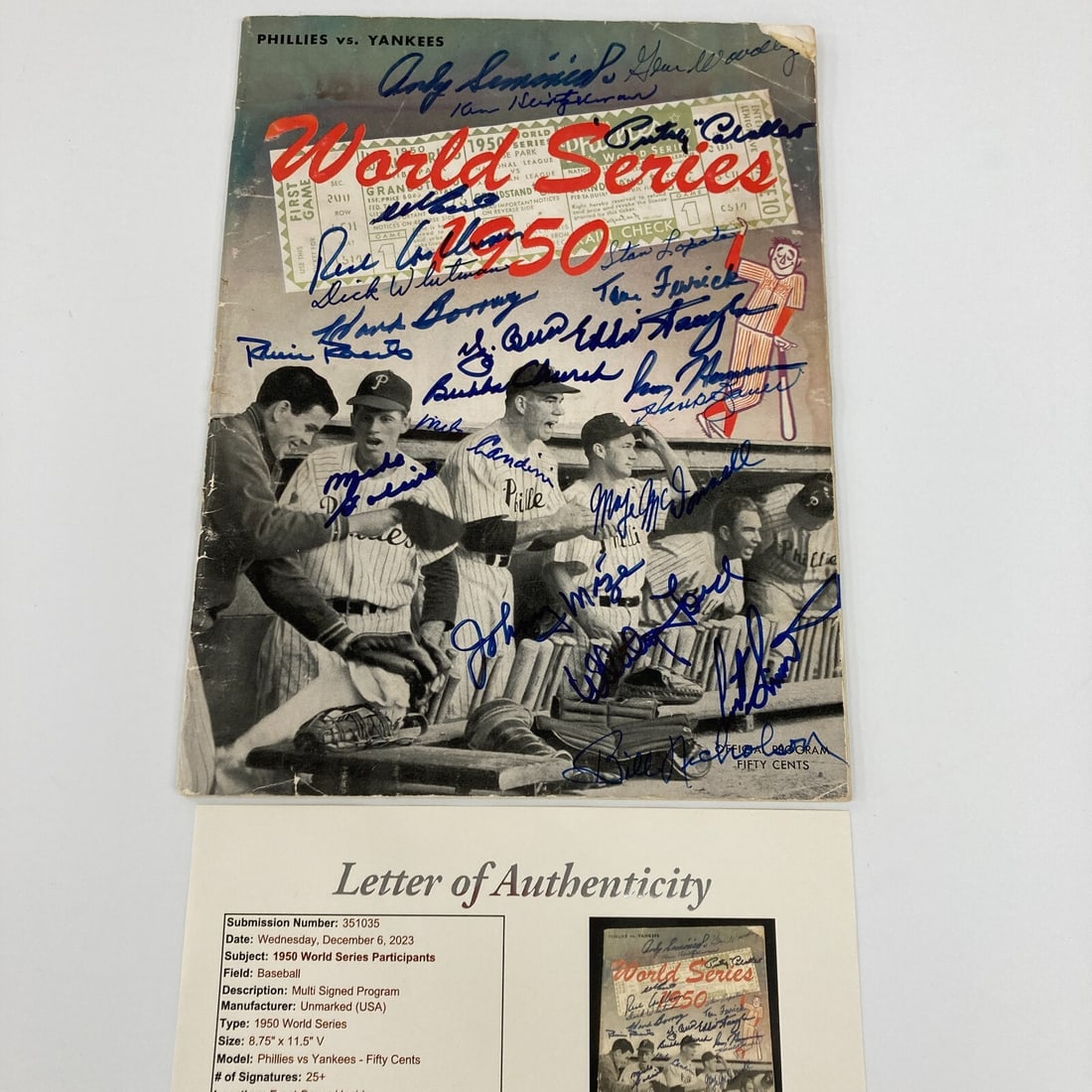 Rare 1950 Yankees Phillies Team Signed World Series Program JSA Authenticated (1 of 18)