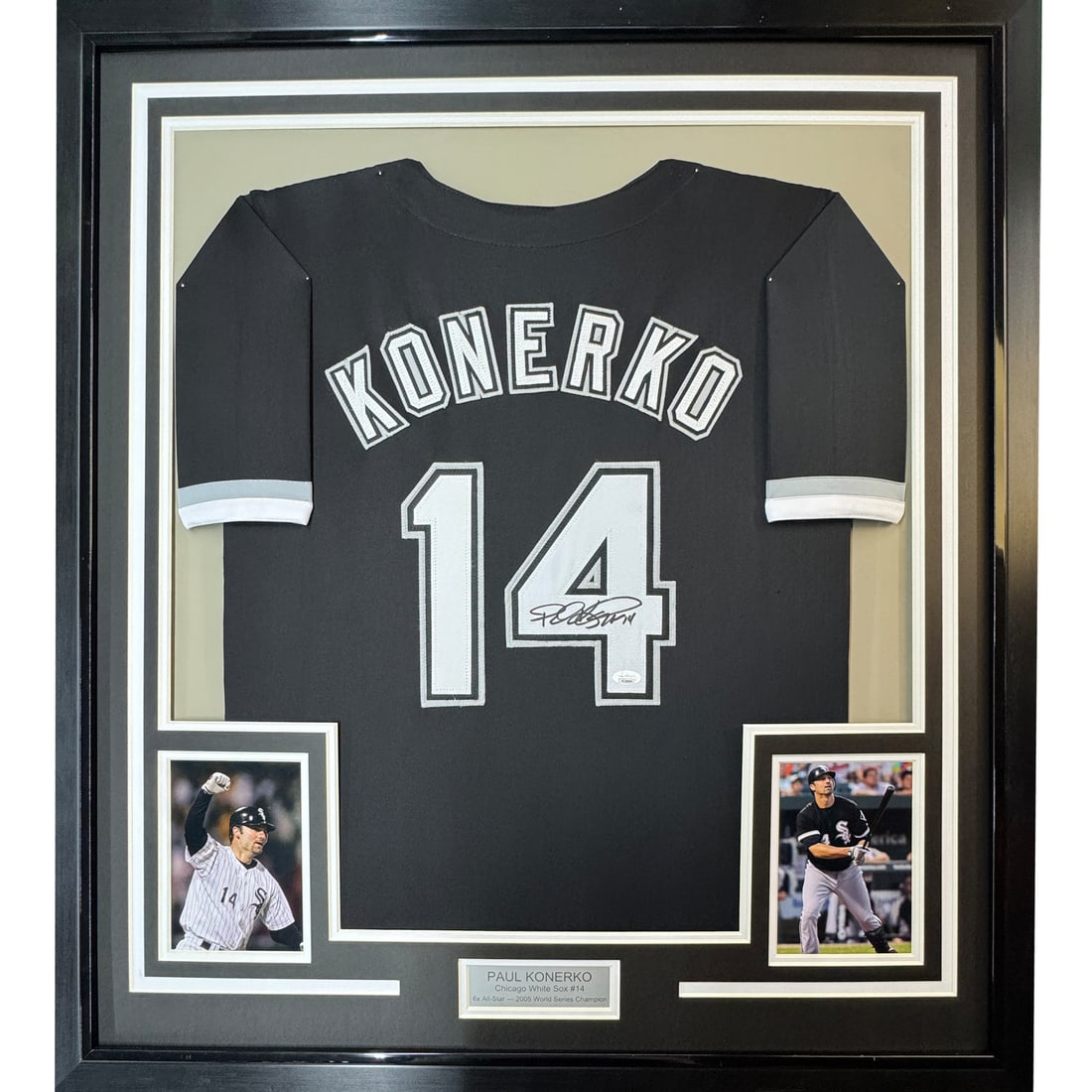 Framed Autographed Paul Konerko Chicago White Sox Jersey with JSA COA: Framed Autographed Paul Konerko Chicago White Sox Jersey with JSA COA Showcase your admiration for baseball with this professionally framed and autographed Paul Konerko jersey. This original Chicago W