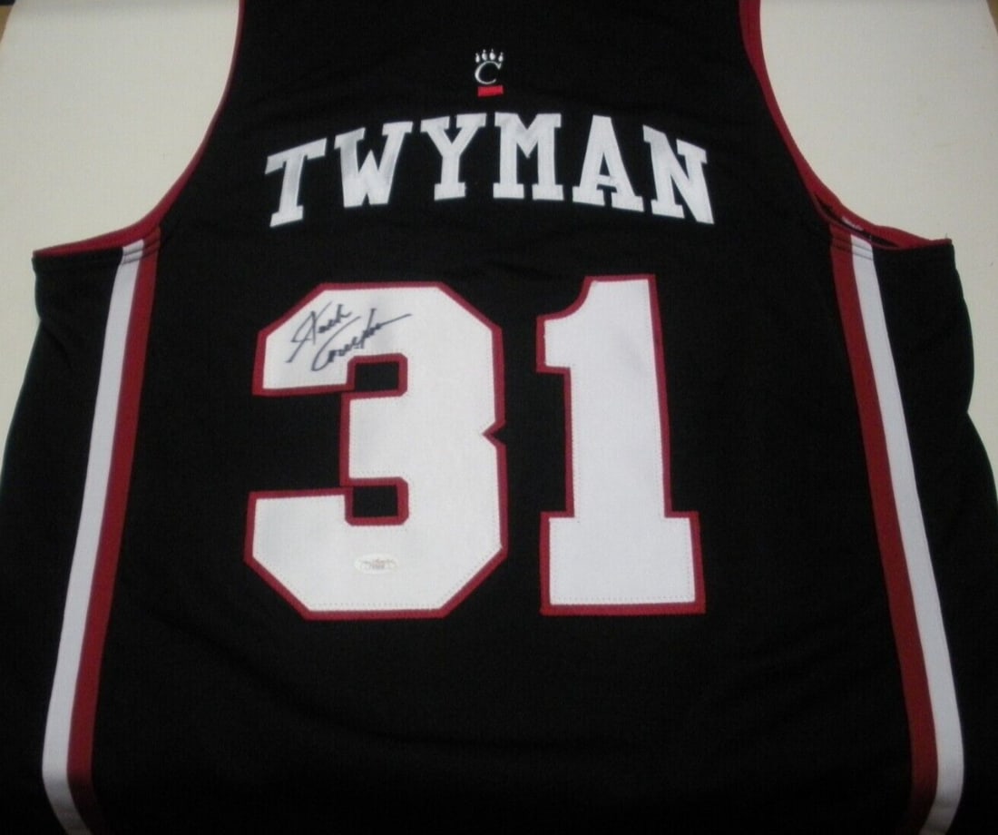 Jack Twyman Signed Cincinnati Bearcats Jersey JSA COA Rare: Jack Twyman Signed Cincinnati Bearcats Jersey JSA COA Rare This is a rare official licensed jersey signed by Jack Twyman, a former basketball player for the Cincinnati Bearcats and the NBA. The jersey