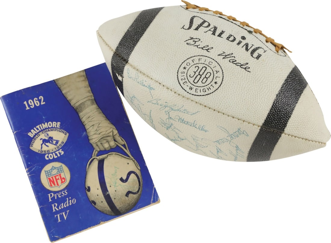 PSA DNA 1962 Baltimore Colts signed football with media guide (1 of 10)