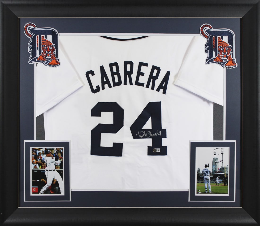 Framed Detroit Tigers Miguel Cabrera signed jersey BAS witnessed (1 of 2)