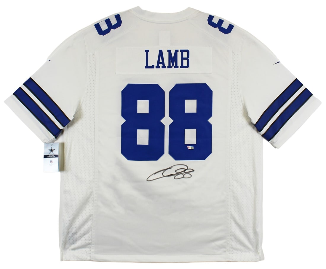 CeeDee Lamb Hand Signed White Nike Game Jersey Fanatics Authenticated Cowboys: CeeDee Lamb Hand Signed White Nike Game Jersey Fanatics Authenticated Cowboys This white Nike Game Jersey has been personally signed by CeeDee Lamb of the Dallas Cowboys. The jersey is authenticated b
