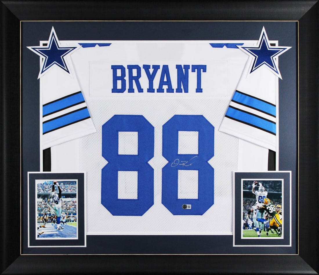 Framed Dallas Cowboys Dez Bryant autographed white pro style jersey BAS witnessed (1 of 2)