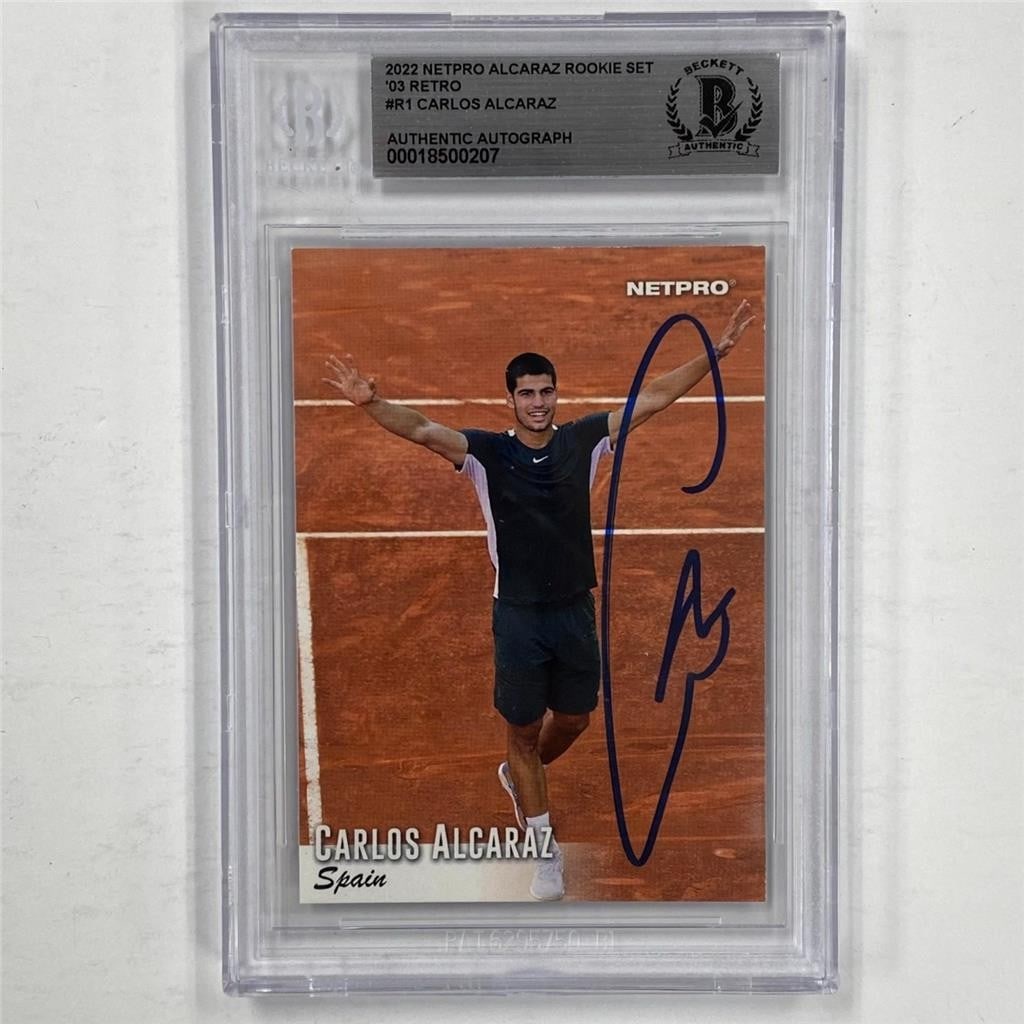 Carlos Alcaraz 2022 Netpro Retro Rookie Auto BAS Trading Card (1 of 3)