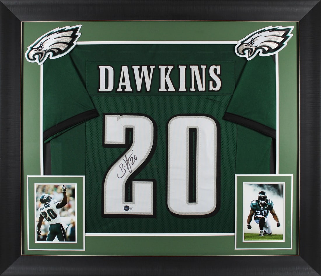 Framed Brian Dawkins Signed Philadelphia Eagles Green Jersey Beckett Witnessed (1 of 1)