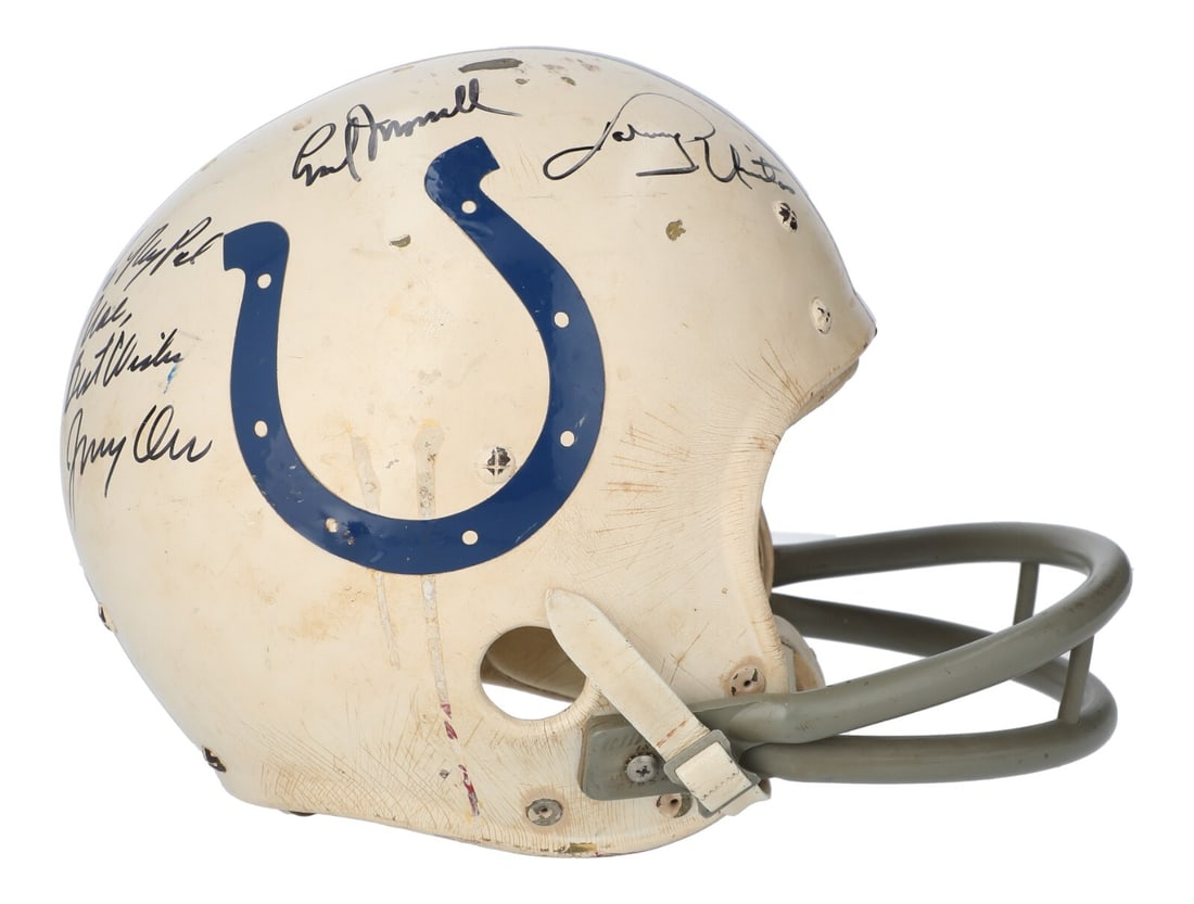 Tom Matte Signed Baltimore Colts Game Used Helmet with Johnny Unitas and Earl Morrall: Tom Matte Signed Baltimore Colts Game Used Helmet with Johnny Unitas and Earl Morrall This authentic Baltimore Colts game-used helmet is a remarkable piece of NFL history, featuring signatures from fo