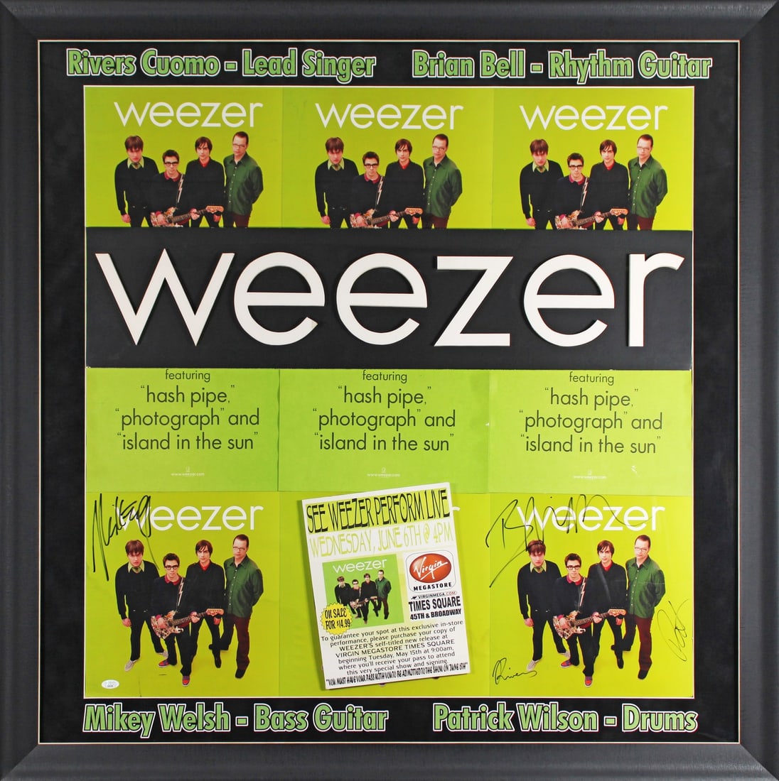 Framed Weezer autographs JSA LOA Rivers Cuomo Patrick Wilson Brian Bell Mikey Welsh (1 of 4)