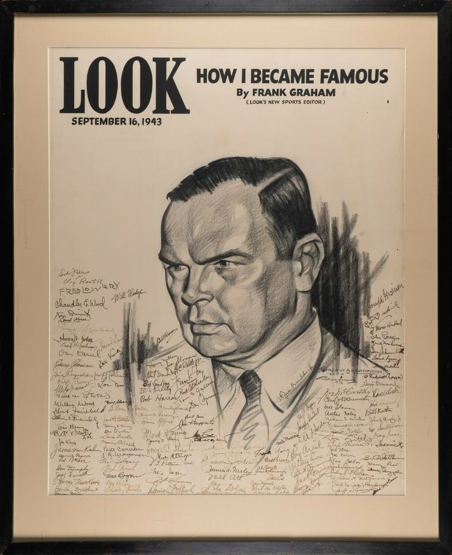 1943 Look Magazine Artwork by Burris Jenkins with 143 Signatures including Mel Ott (1 of 2)