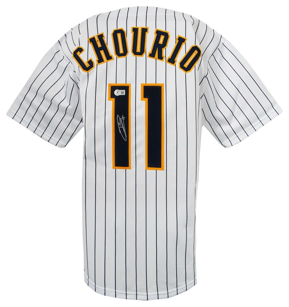 Jackson Chourio Signed Brewers Custom Jersey with Beckett COA: Jackson Chourio Signed Brewers Custom Jersey with Beckett COA Celebrate your love for baseball with this authentic white custom baseball jersey signed by Jackson Chourio of the Milwaukee Brewers. This