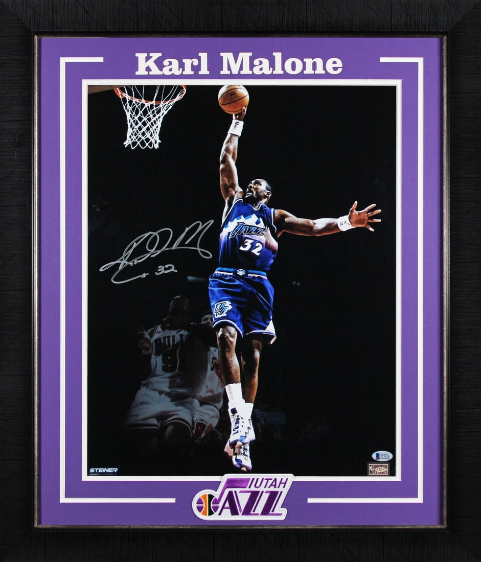 Karl Malone Signed 16x20 Framed Photo Utah Jazz BAS Authenticated (1 of 2)
