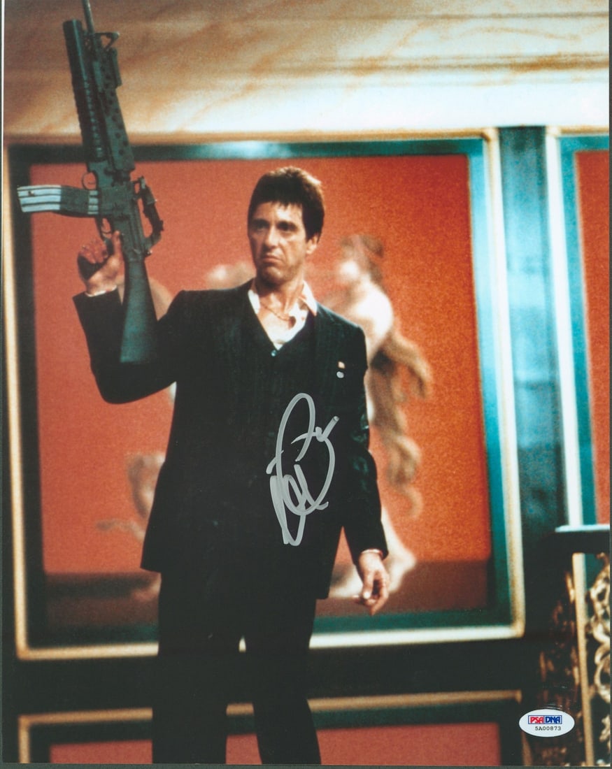 Scarface signed 11x14 Al Pacino photograph PSA DNA: Scarface signed 11x14 Al Pacino photograph PSA DNA This 11x14 inch photograph features an authentic autograph by Al Pacino, renowned for his role in Scarface. The photo has been personally signed and 