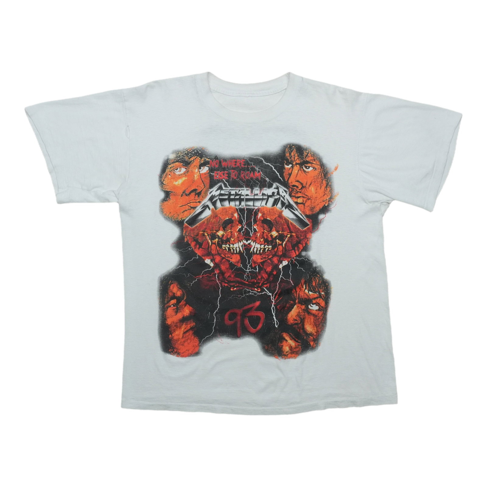 Vintage 1993 Metallica tour tee Nowhere Else to Roam white cotton: Vintage 1993 Metallica tour tee Nowhere Else to Roam white cotton This is an original vintage 1993 Metallica Nowhere Else to Roam Tour shirt. It is not a modern reproduction. The shirt is made of 100%