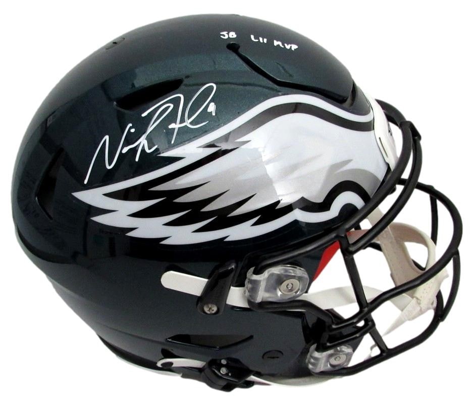 Nick Foles Eagles Speed Flex Full Size Authentic Helmet SB LII MVP: Nick Foles Eagles Speed Flex Full Size Authentic Helmet SB LII MVP This is a full size green Speed Flex Authentic football helmet signed and inscribed "SB LII MVP" by Nick Foles. The helmet represents