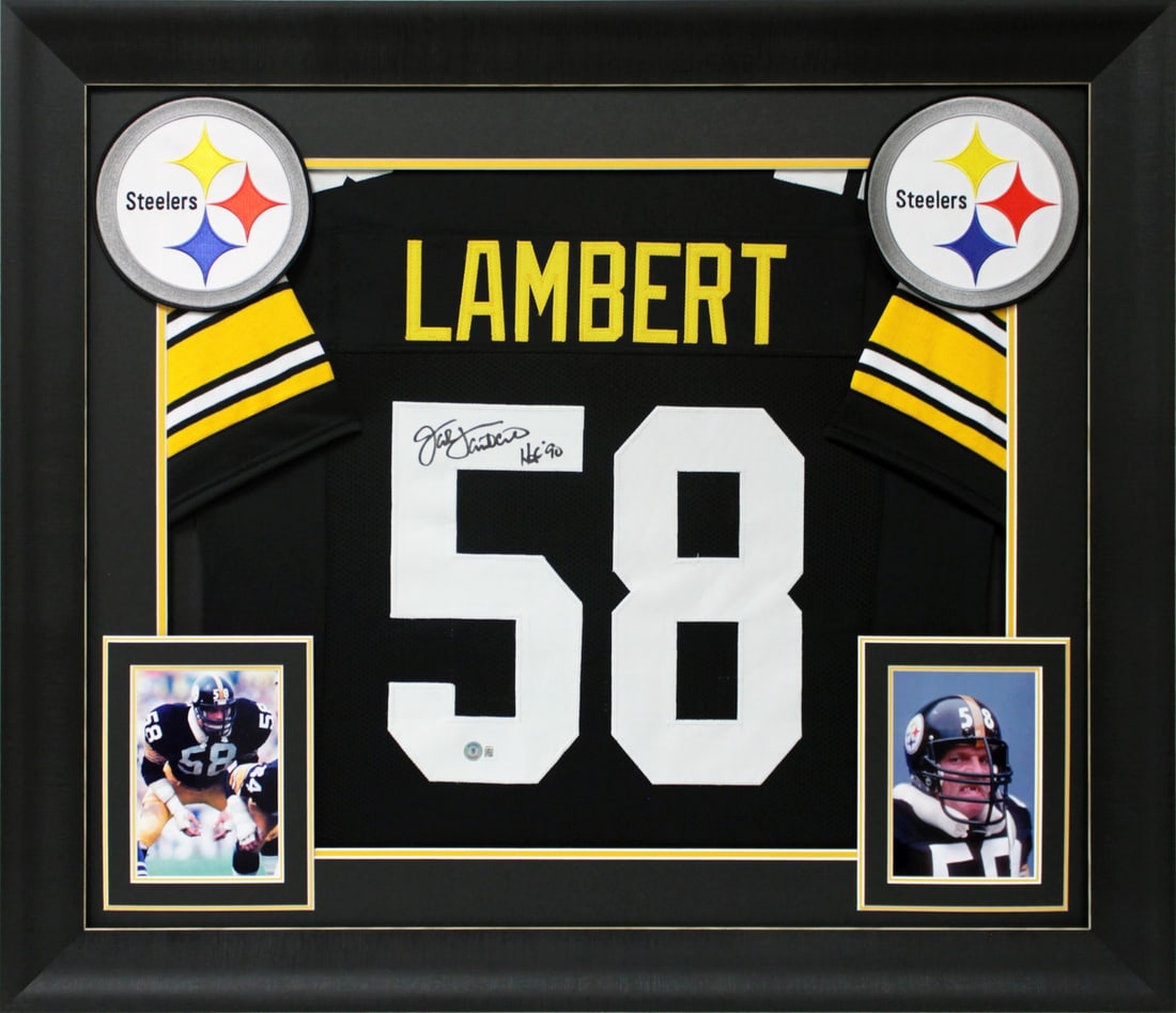 Jack Lambert Signed Black Framed Jersey HOF 90 BAS Witnessed Pittsburgh Steelers: Jack Lambert Signed Black Framed Jersey HOF 90 BAS Witnessed Pittsburgh Steelers This authentic black pro-style framed jersey is personally signed by Jack Lambert, a legendary player of the Pittsburgh
