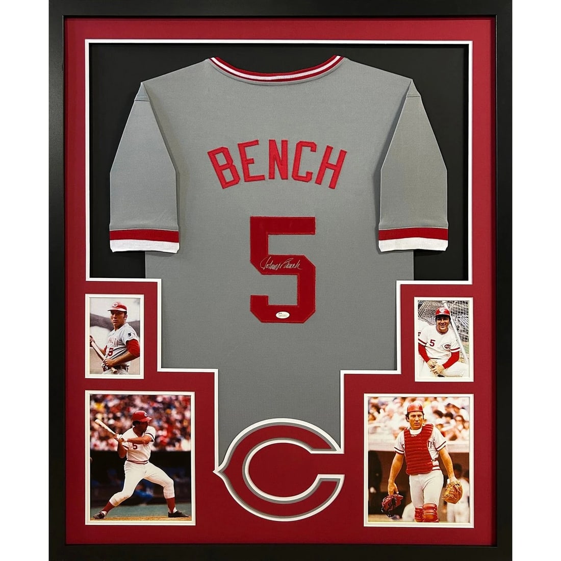 Johnny Bench Autographed Framed Jersey Cincinnati Reds JSA Certified: Johnny Bench Autographed Framed Jersey Cincinnati Reds JSA Certified This is an autographed framed jersey of Johnny Bench, a legendary player for the Cincinnati Reds. The jersey is authenticated by JS
