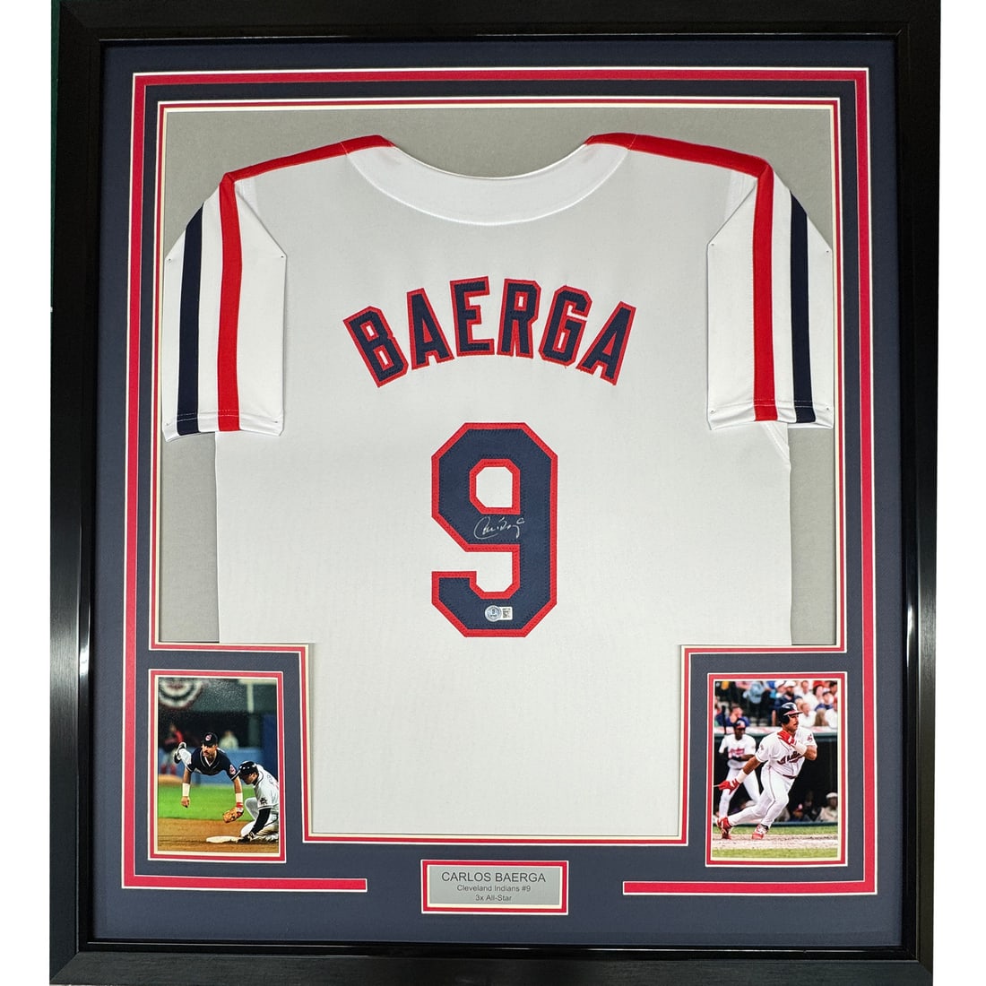 Framed Carlos Baerga Autographed Jersey with BAS COA 35x39 Cleveland Indians: Framed Carlos Baerga Autographed Jersey with BAS COA 35x39 Cleveland Indians Celebrate the legacy of MLB player Carlos Baerga with this professionally framed and autographed Cleveland Indians jersey. 