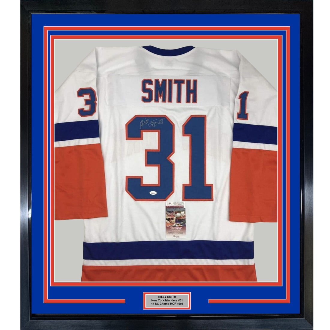 Framed Autographed Billy Smith New York Islanders Jersey JSA COA 35x39 (1 of 2)