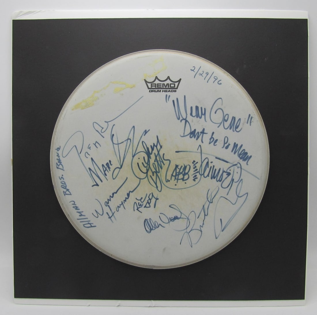 Eight Allman Brothers Band Member Signed 14 Inch Drumhead With PSA LOA: Eight Allman Brothers Band Member Signed 14 Inch Drumhead With PSA LOA This is an original 14-inch drumhead signed by eight members and associates of the Allman Brothers Band, including Gregg Allman, 