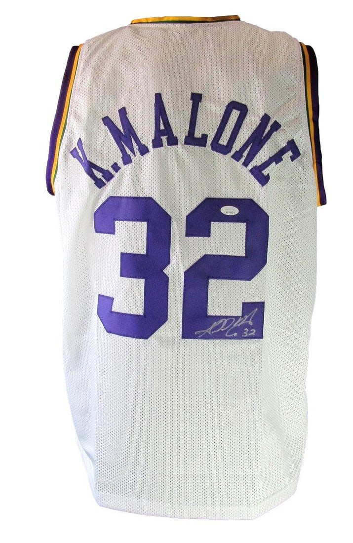Utah Jazz Karl Malone autographed white custom jersey JSA (1 of 6)