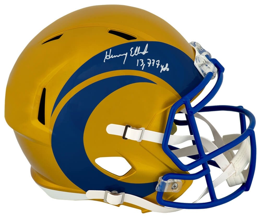 Los Angeles Rams Flash Replica Helmet Signed by Henry Ellard With Yards Inscription: Los Angeles Rams Flash Replica Helmet Signed by Henry Ellard With Yards Inscription This is a pre-owned Los Angeles Rams Flash Riddell full size speed replica helmet, personally signed by Henry Ellard