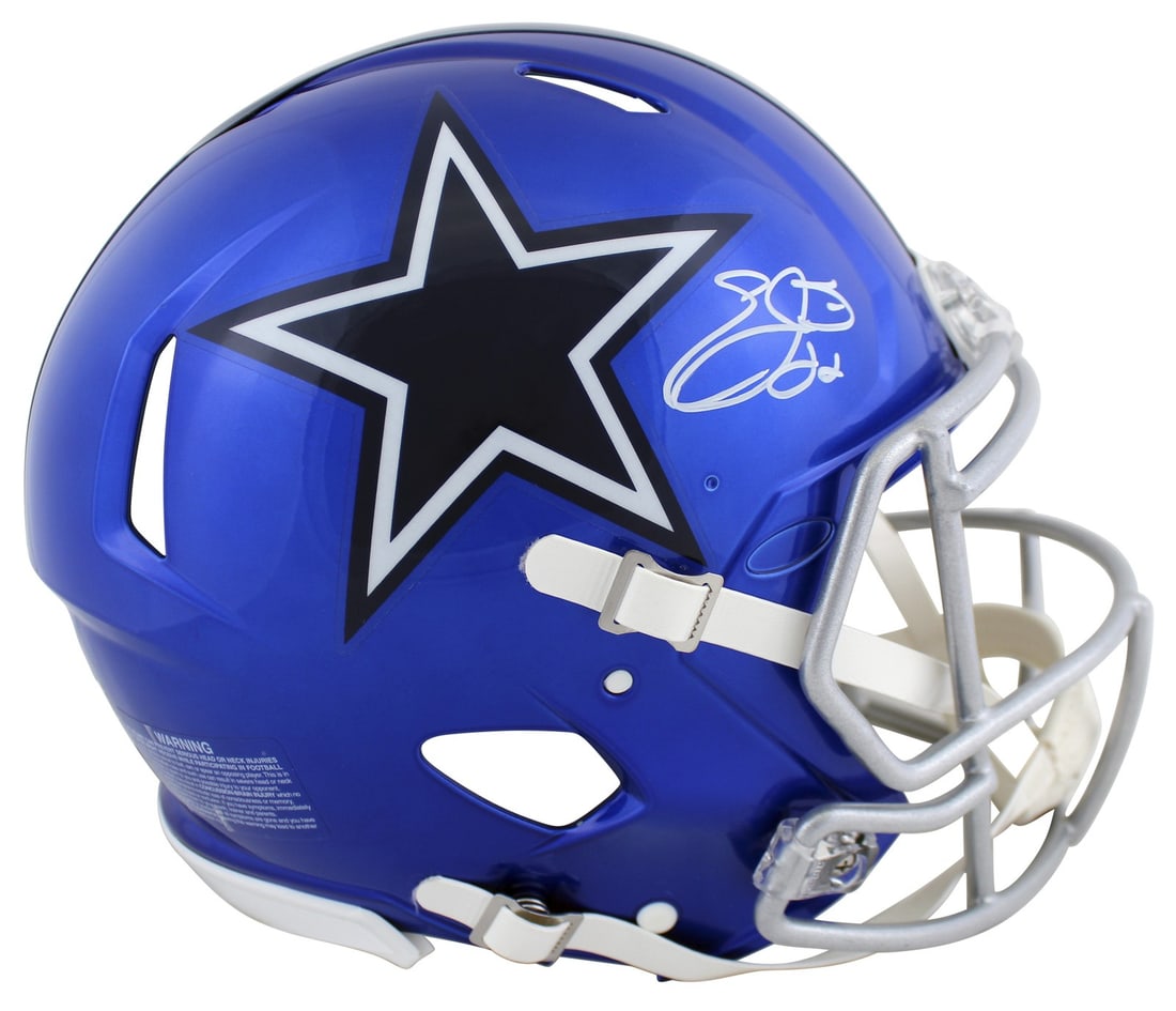 Emmitt Smith Autographed Dallas Cowboys Flash Helmet Beckett Witnessed: Emmitt Smith Autographed Dallas Cowboys Flash Helmet Beckett Witnessed This authentic Emmitt Smith signed Flash Full Size Speed Proline Helmet is a must-have for any Dallas Cowboys fan. Personally sig