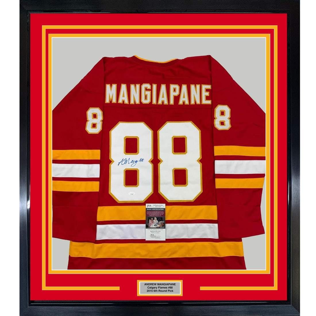 Framed Andrew Mangiapane Autographed Calgary Flames Jersey with JSA COA (1 of 2)