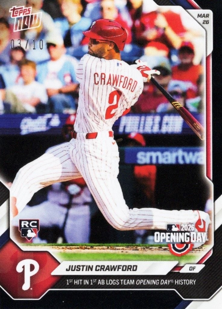 Justin Crawford Topps Now Black Foil Rookie Card 9 /10 Phillies (1 of 2)