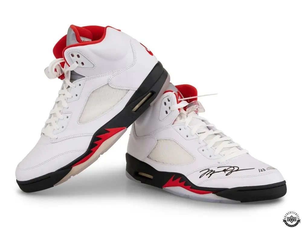 Michael Jordan Signed Nike Air Jordan 5 Retro Fire Red #/23 Shoes: Michael Jordan Signed Nike Air Jordan 5 Retro Fire Red #/23 Shoes Own a piece of basketball history with these Michael Jordan Signed Nike Air Jordan Retro Fire Red shoes. This limited edition pair is 