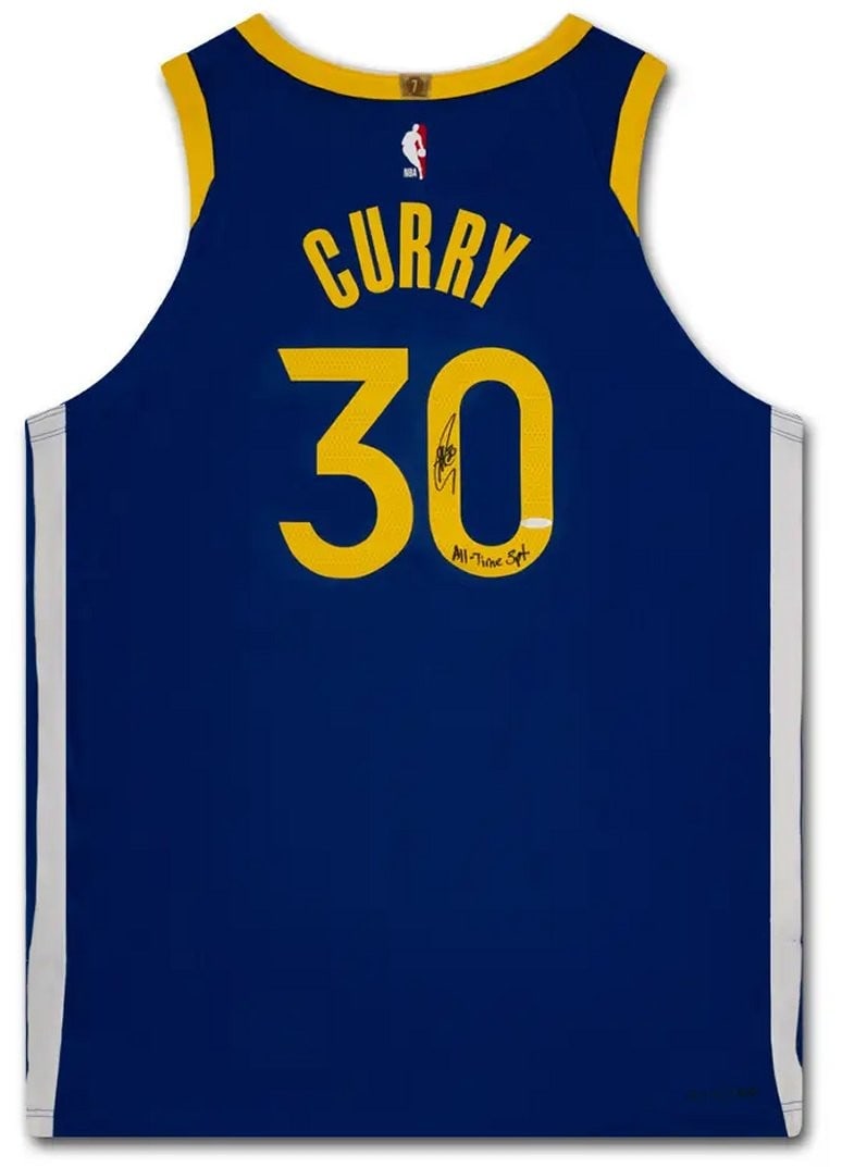 Stephen Curry Autographed Icon Jersey All-Time 3pt Golden State Warriors Nike: Stephen Curry Autographed Icon Jersey All-Time 3pt Golden State Warriors Nike Celebrate the legacy of Stephen Curry with this autographed Golden State Warriors jersey, featuring the iconic royal blue 