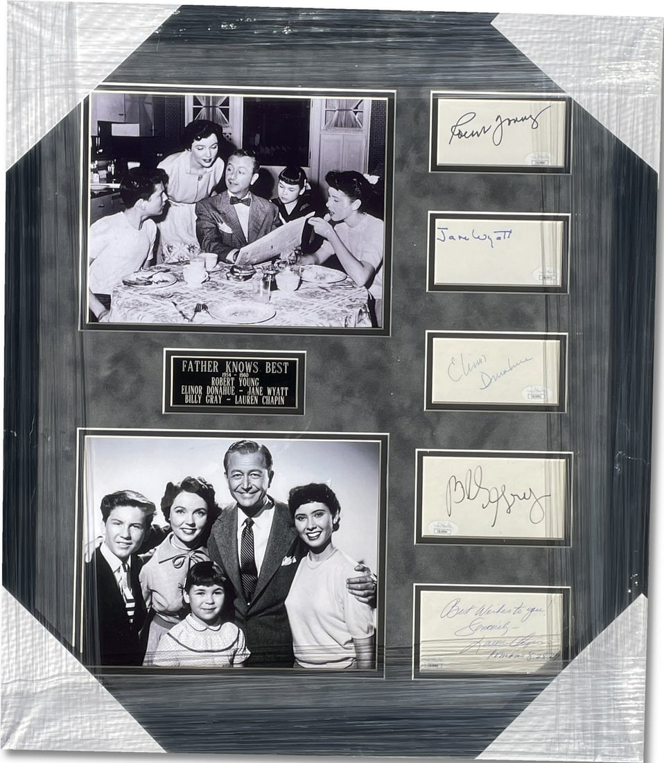 Father Knows Best Cast Autographed Photo Framed JSA Authenticated: Father Knows Best Cast Autographed Photo Framed JSA Authenticated This remarkable framed photograph features the signatures of the beloved cast members from the classic television show "Father Knows B