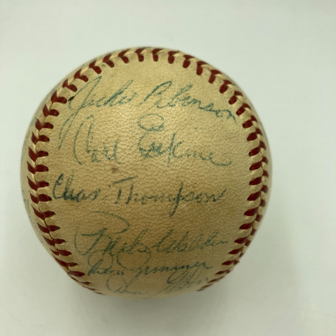 1956 Brooklyn Dodgers Team Signed Baseball with Robinson Campanella JSA Authenticated: 1956 Brooklyn Dodgers Team Signed Baseball with Robinson Campanella JSA Authenticated This official National League Warren Giles baseball is a remarkable piece of baseball history, featuring the signa