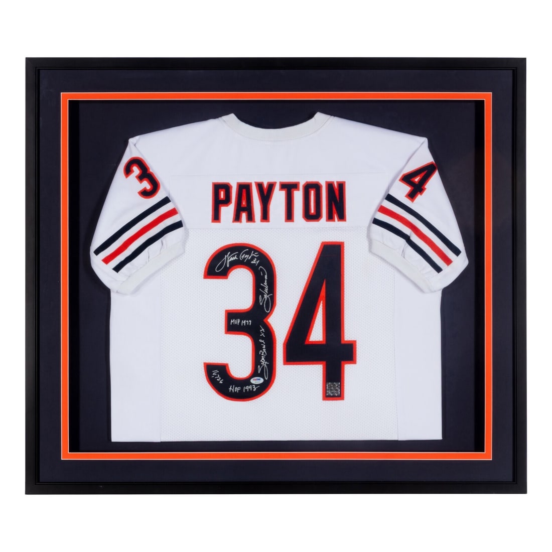 Chicago Bears Walter Payton signed jersey PSA DNA COA inscriptions: Chicago Bears Walter Payton signed jersey PSA DNA COA inscriptions This is an original Chicago Bears jersey signed by Walter Payton, featuring multiple career-related inscriptions. The white jersey di