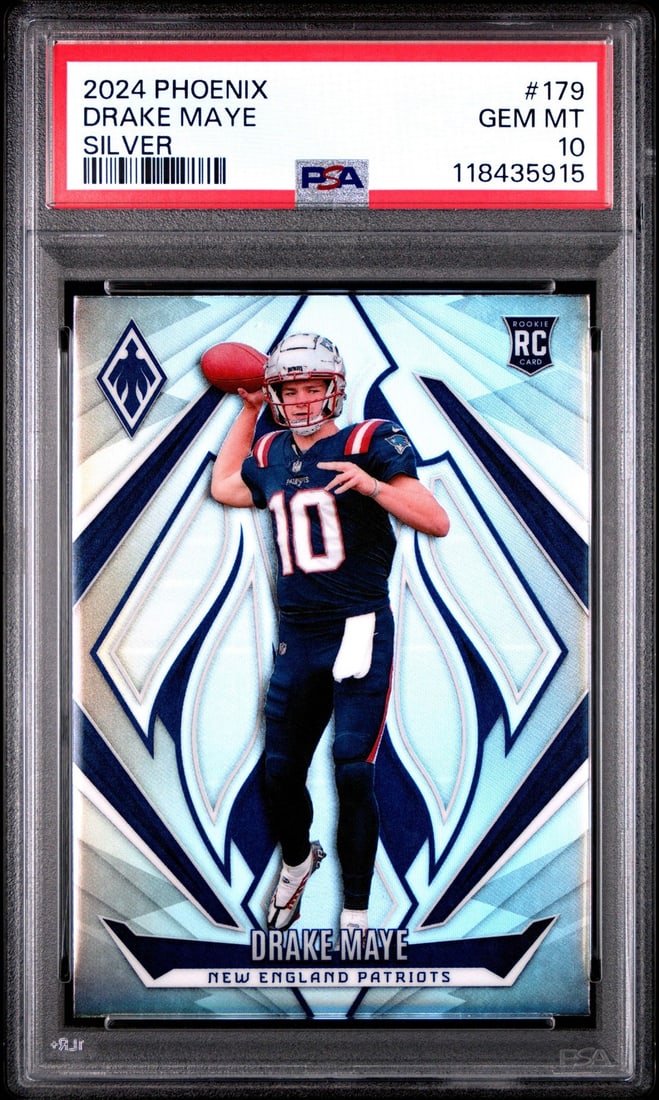 2024 Panini Phoenix Drake Maye #179 Silver Rookie Football Card PSA 10 (1 of 2)