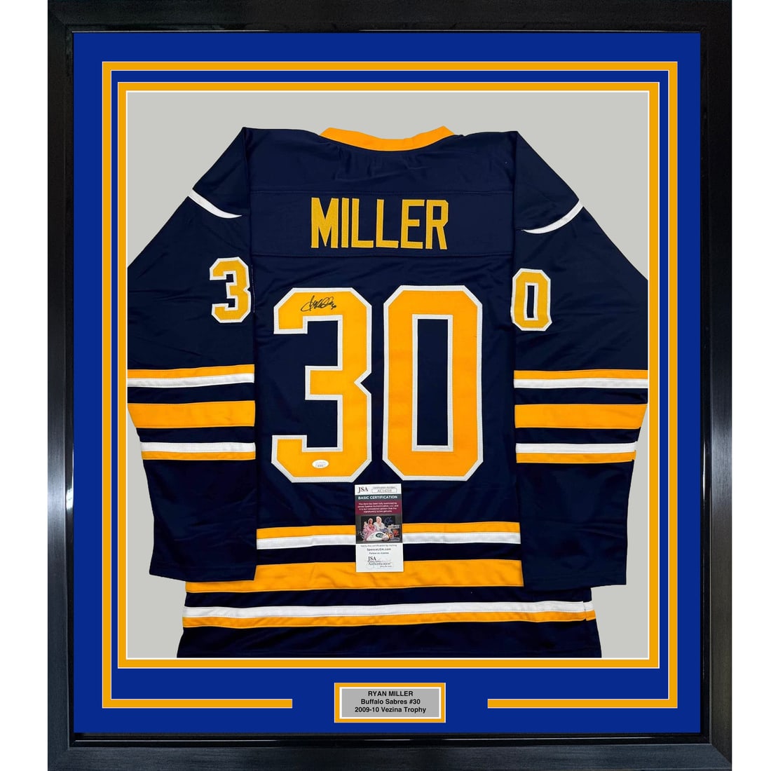 Framed Autographed Ryan Miller Buffalo Sabres Jersey with JSA COA 35x39 (1 of 2)