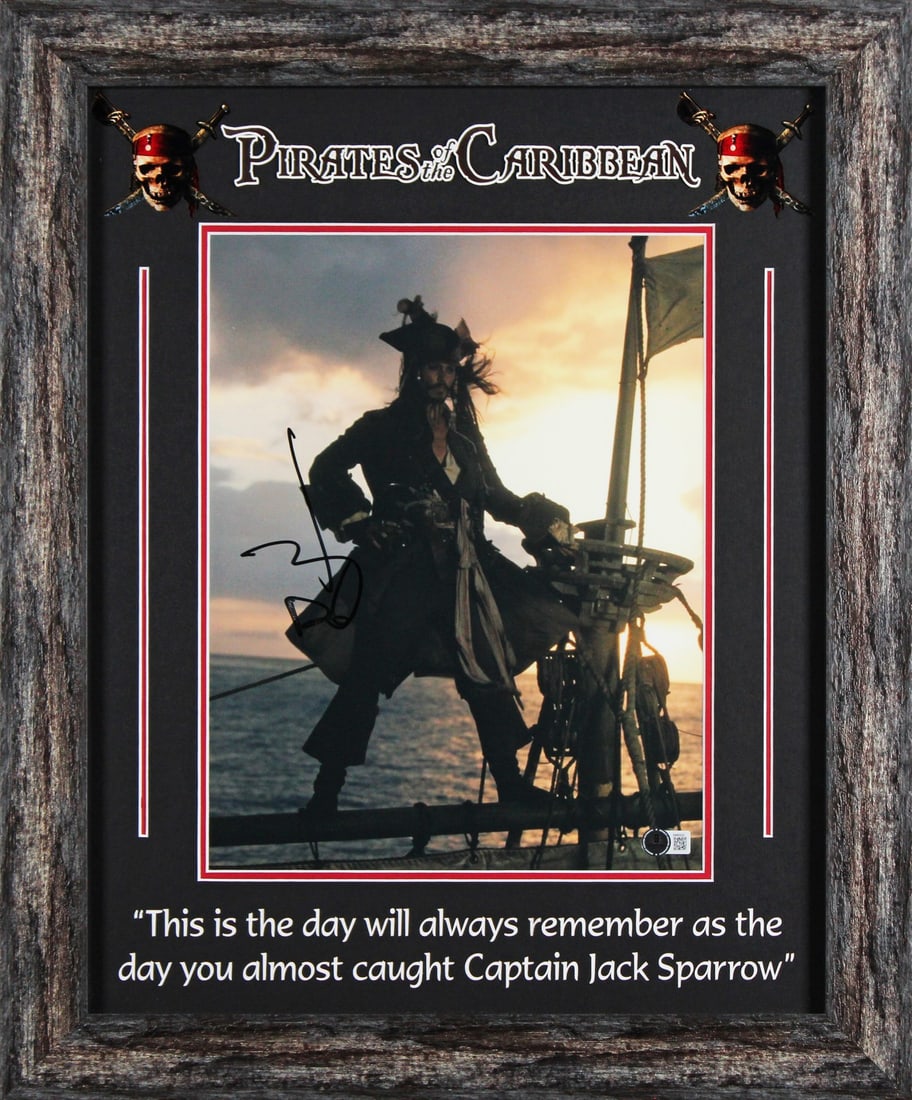 Framed 11x14 Johnny Depp signed Pirates Of The Caribbean photo BAS BM60520 (1 of 2)