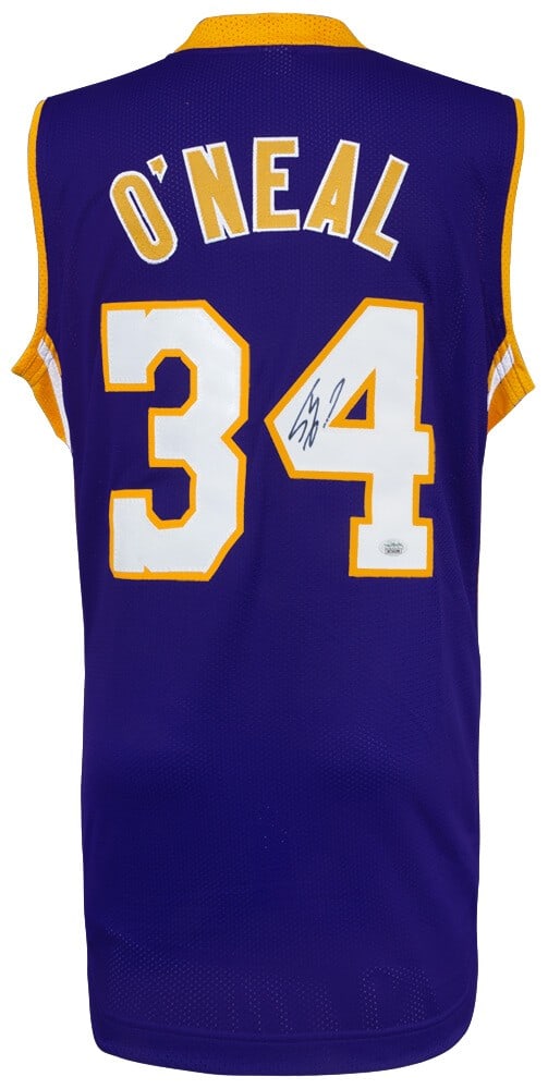 Shaquille O'Neal Lakers Purple Custom Jersey JSA COA: Shaquille O'Neal Lakers Purple Custom Jersey JSA COA This is a purple custom basketball jersey signed by Shaquille O'Neal of the Los Angeles Lakers. The autograph is authenticated by JSA (James Spence