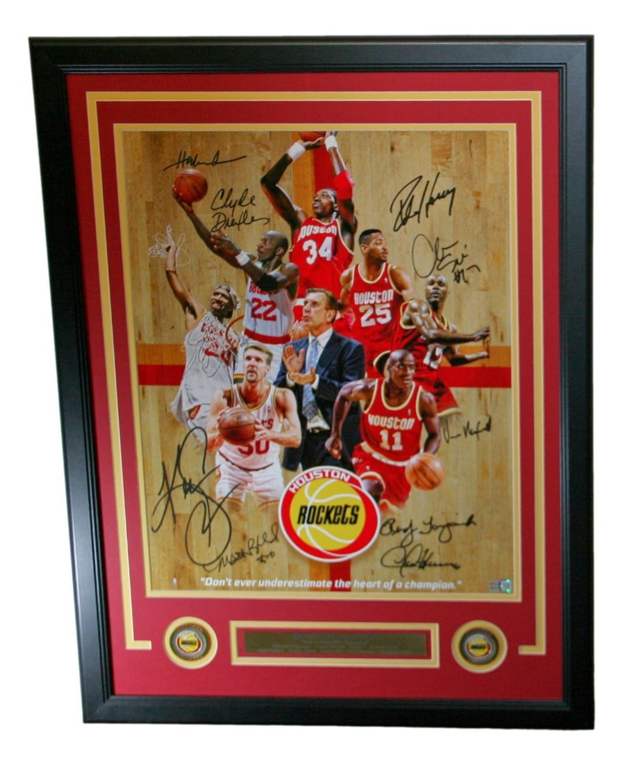 Houston Rockets 16x20 Signed Photo Framed 9 Sigs TRISTAR: Houston Rockets 16x20 Signed Photo Framed 9 Sigs TRISTAR Celebrate the Houston Rockets' incredible back-to-back championship victories with this stunning 16x20 framed photo, featuring nine autographs 