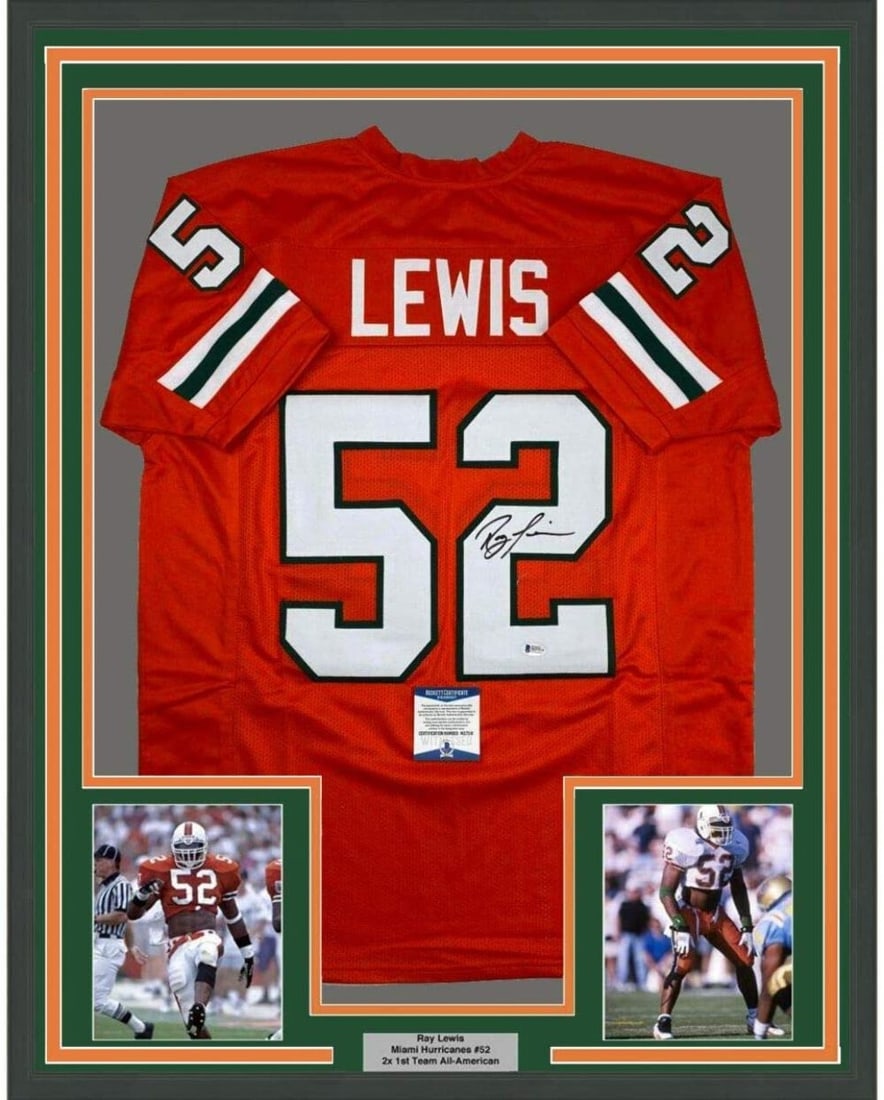 Beckett BAS COA Ray Lewis framed Miami Hurricanes jersey 35x39 (1 of 2)