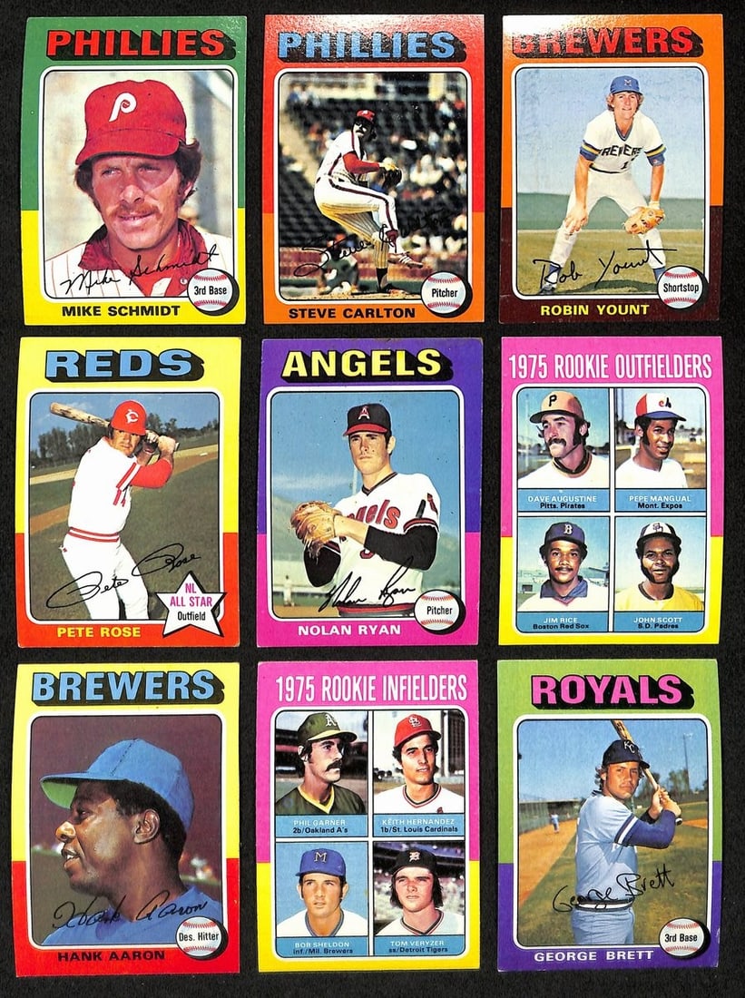 1975 Topps Complete Baseball Card Set 660 Cards Brett Yount Aaron Schmidt: 1975 Topps Complete Baseball Card Set 660 Cards Brett Yount Aaron Schmidt This listing features a complete set of 1975 Topps Baseball Cards, comprising all 660 cards from the series. Each card has bee