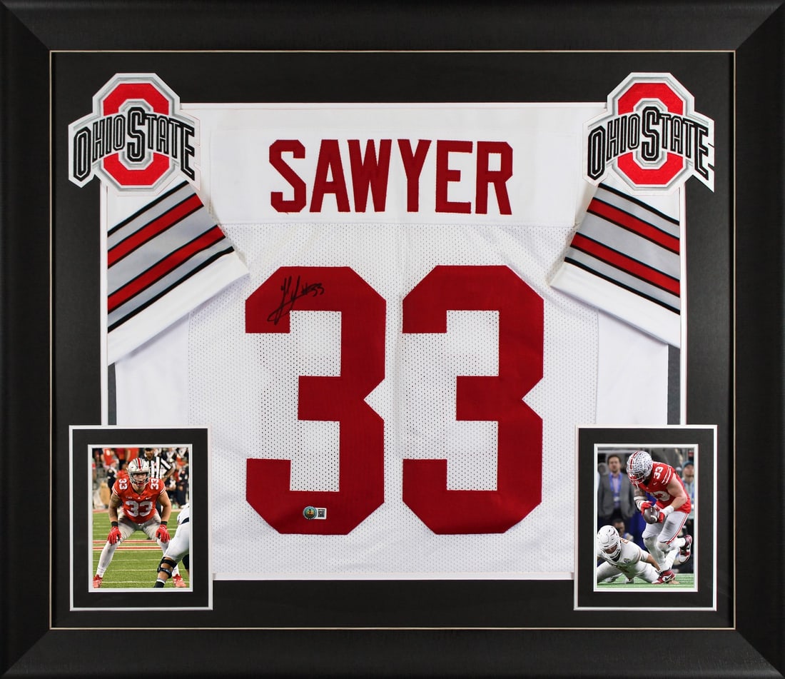 Framed White Pro Style Jersey Signed by Jack Sawyer Ohio State BAS (1 of 2)