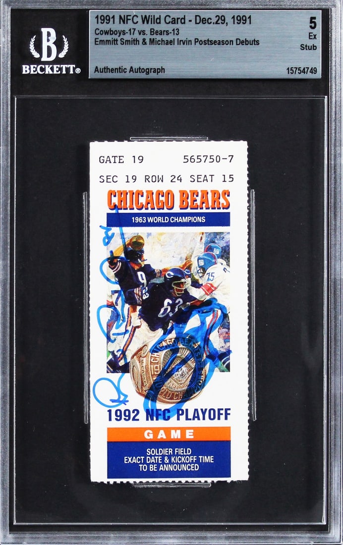 Beckett Slabbed 1991 NFC Wild Card Ticket Stub Emmitt Smith Michael Irvin (1 of 2)