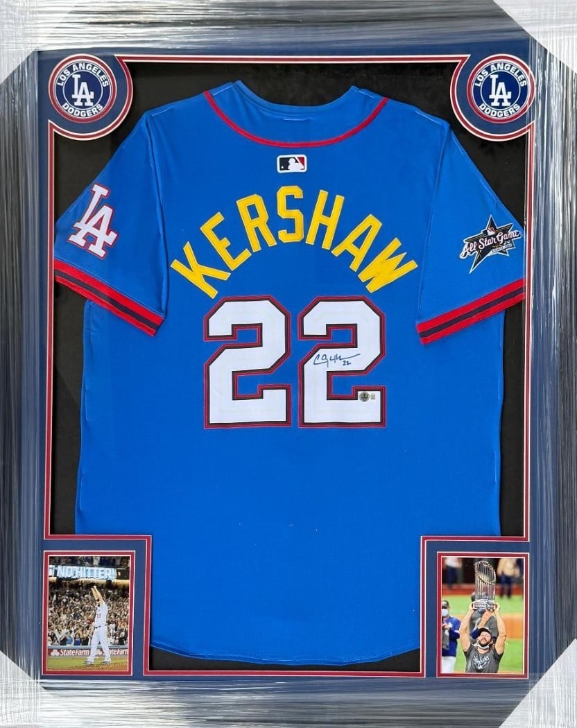 Clayton Kershaw Signed 2025 All-Star Jersey Framed Beckett Authenticated: Clayton Kershaw Signed 2025 All-Star Jersey Framed Beckett Authenticated Celebrate the legacy of Clayton Kershaw with this autographed 2025 All-Star Game jersey, showcasing his signature prominently. 