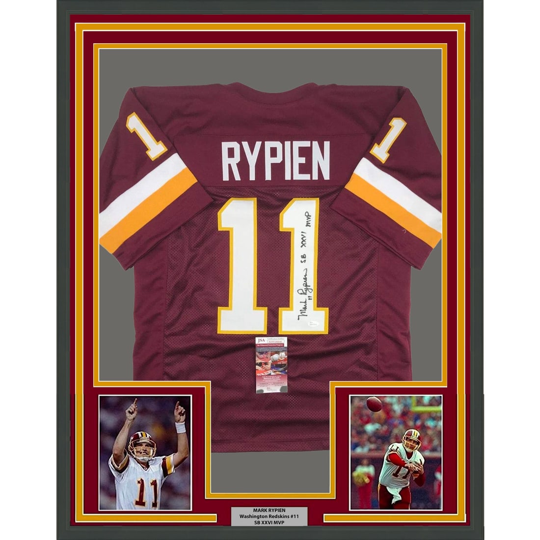 Framed Signed Mark Rypien Super Bowl MVP Jersey JSA COA 33x42: Framed Signed Mark Rypien Super Bowl MVP Jersey JSA COA 33x42 Celebrate the legacy of Mark Rypien with this professionally framed and autographed jersey commemorating his Super Bowl MVP achievement. T