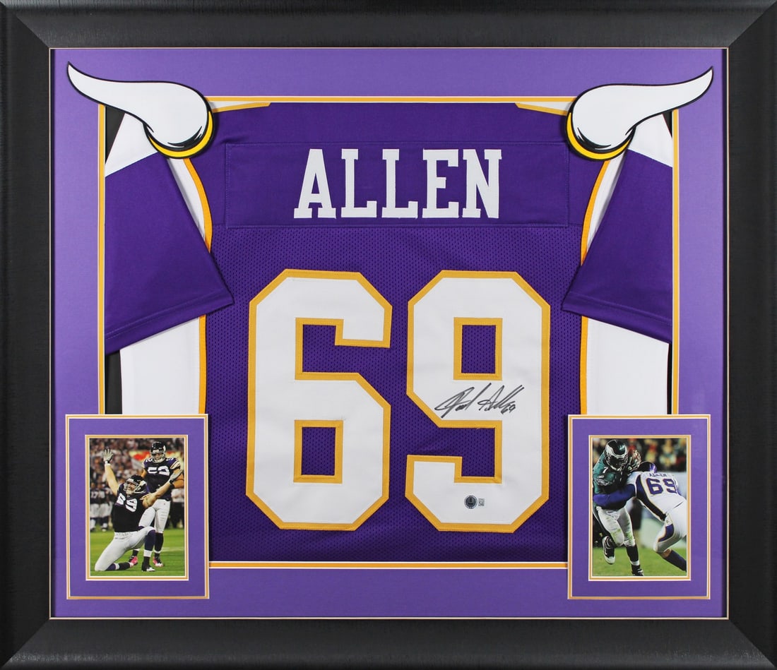 Jared Allen Framed Autographed Purple Jersey Beckett Witnessed Minnesota Vikings (1 of 2)