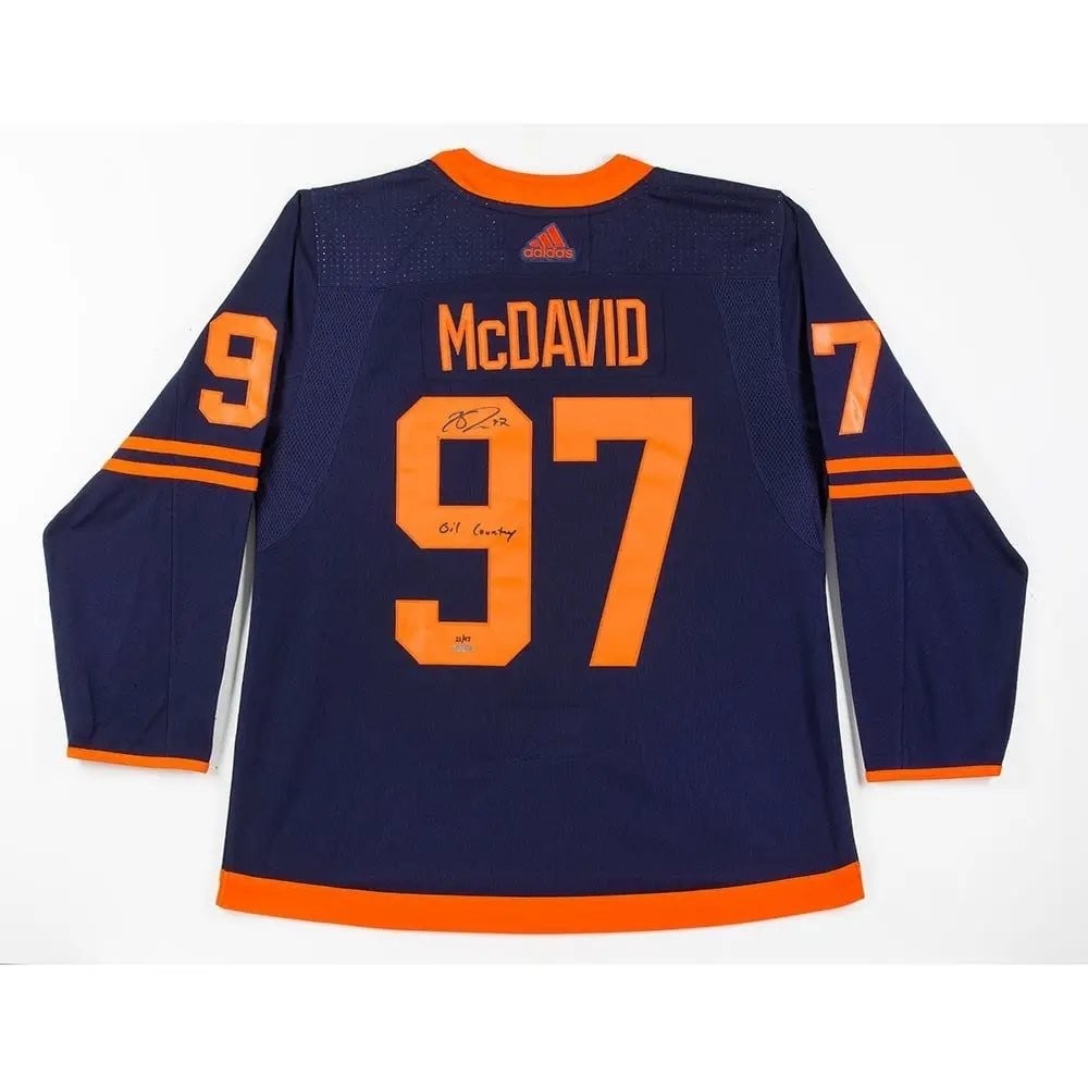Connor McDavid Autographed Authentic Jersey Oilers Alternate Limited Edition /97: Connor McDavid Autographed Authentic Jersey Oilers Alternate Limited Edition /97 This is an authentic Connor McDavid autographed jersey from the Edmonton Oilers, featuring the alternate Oil Country de