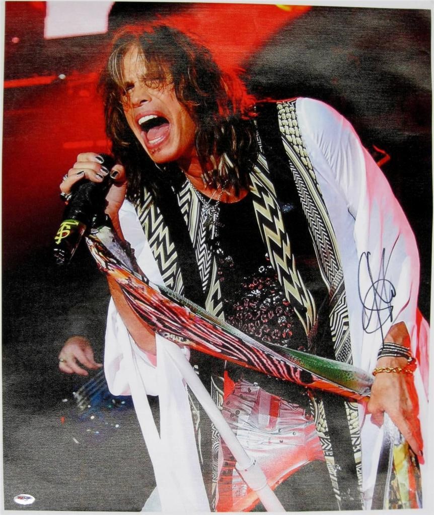 20x24 Signed Steven Tyler Canvas Photograph With PSA DNA Authentication: 20x24 Signed Steven Tyler Canvas Photograph With PSA DNA Authentication This is an original 20x24 canvas print photograph signed by Steven Tyler of Aerosmith. Authenticated by PSA/DNA COA, this collec