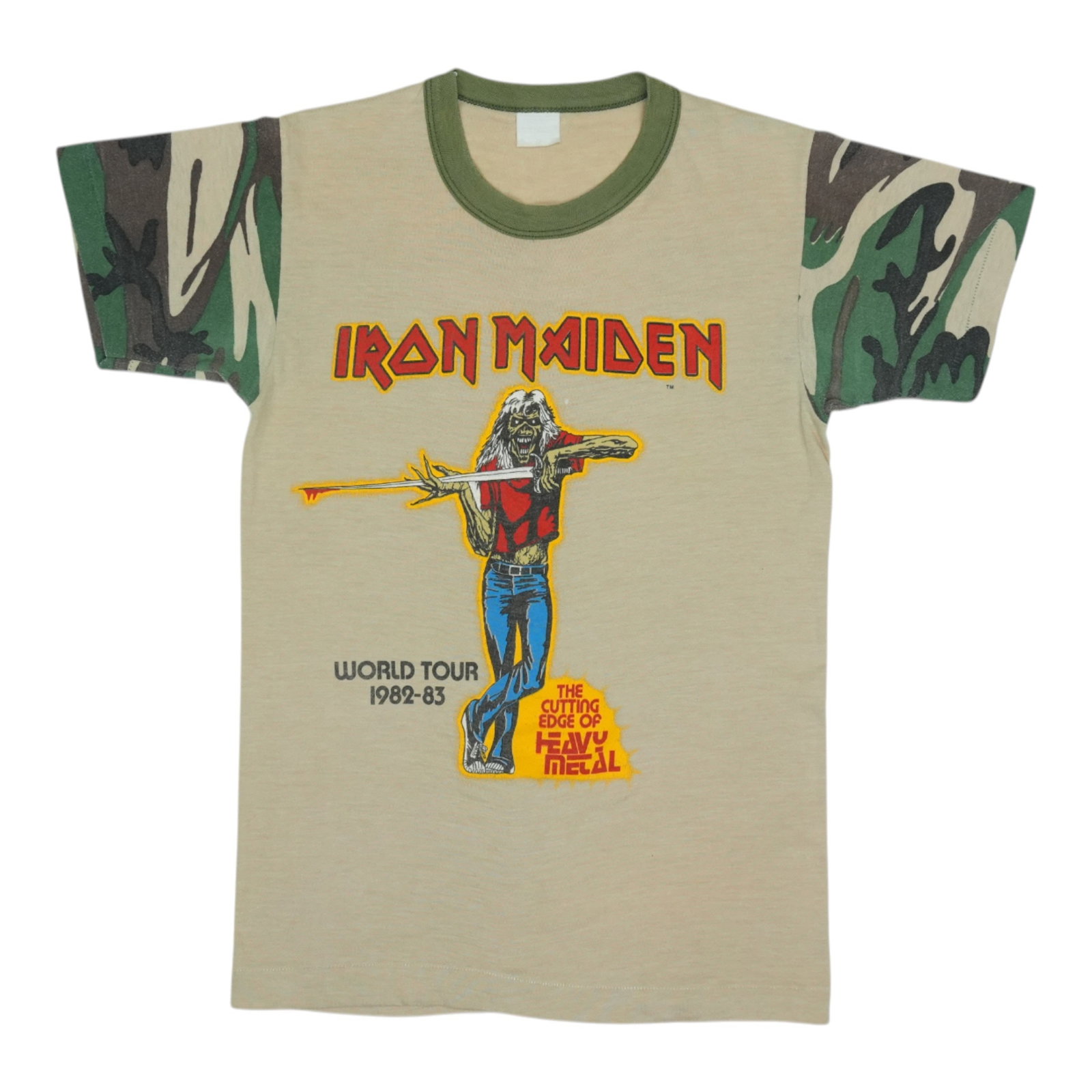 Vintage 1982 Camo Shirt with Iron Maiden World Tour Graphics (1 of 5)